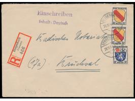 Allgemeine Ausgabe 24 Pf. und 2 x 30 Pf. auf Einschreibbrief mit Stempel Gengenbach 28.11.46 nach Bruchsal, aushilfsweise Ver