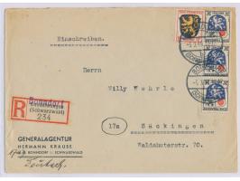 12 Pf. und 3 x 24 Pf. auf Einschreibbrief mit Stempel  Bonndorf (Schwarzwald)  5.3.48 nach Säckingen,  R-Zettel Gunderwangen 