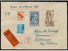 Allgemeine Ausgabe 8 Pf. und  2 Mark Schiller  mit Baden 20 Pf. und 1 Mark auf  Wertbrief,  Wertangabe 4500 RM, Gewicht 43 gr