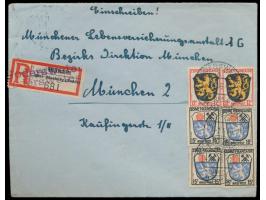 Allgemeine Ausgabe 2 x 12 Pf. und 4 x 15 Pf. auf Einschreibbrief mit Stempel  Bodersweier über Kehl  2.4.46 nach München,  R-