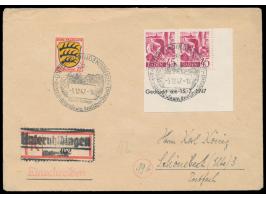 45 Pf. im waagerechtem Eckrandpaar mit komplettem &nbsp;Druckdatum 15.7.1947 &nbsp;und Allgemeine Ausgabe 20 Pf. auf Einschre