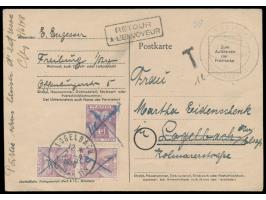 Auslandskarte nach Frankreich mit Stempel  Freiburg (Breisgau) Gebühr bezahlt  1.6.48, in Frankreich Barfrankierung nicht erk