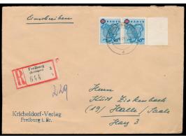 30 Pf. Rotes Kreuz  als waagerechtes Paar mit Seitenrand rechts auf  Einschreibbrief,  Stempel  Freiburg (Breisgau) 2  14.3.4