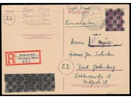 Stempel  Heimbach-Weis über Engers (Rhein)  25.2.46 und R2 "... gebühr bezahlt" auf Hitler-Ganzsache mit Überdruck im Schachb