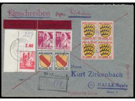 Eilboten R-Rückschein-Brief von Rübenach 19.3.48 nach Halle (Saale), Frankatur 24 Pf. Wormser Dom mit Eckrand links oben mit 