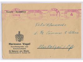 Band-Maschinenstempel  Speyer  10.11.48 mit  Achteck-Wertrahmen "Deutsche Post"  und Wertangabe 4 Pf. auf Drucksache nach Obe