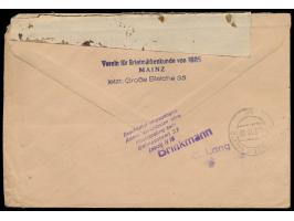 Mischfrankatur 80 Pf. auf Einschreibbrief 2. Gewicht mit Stempel Mainz 1 28.4.49 nach Halle Saale, oben neutraler weißer Vers