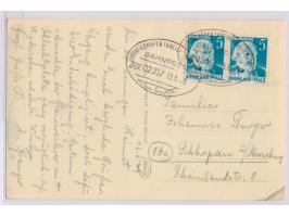 2 x Bahnpoststempel  Ludwigshafen (Rhein) - Zweibrücken  Zug 02057 13.6.49 auf Ansichtskarte von Annweiler mit 2 x 5 Pf. nach
