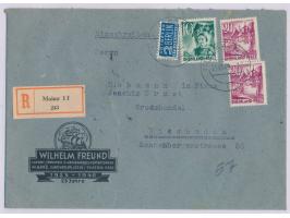 Rheinland-Pfalz 10 und 2x 20 Pfg. und Notopfermarke auf  Einschreibbrief im Ortstarif  mit Stempel  Mainz 1  21.11.49  nach W