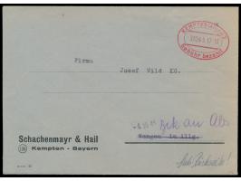 Firmenbrief mit rotem Ovalstempel  Kempten (Allgäu) 2 Gebühr bezahlt  3.10.45 (Amerikanische Zone) nach Wangen im Allgäu, han