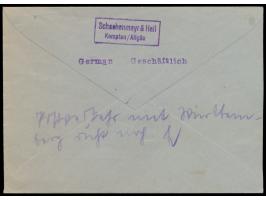 Firmenbrief mit rotem Ovalstempel  Kempten (Allgäu) 2 Gebühr bezahlt  3.10.45 (Amerikanische Zone) nach Wangen im Allgäu, han
