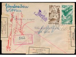 84 Pf. und 1 M. auf Eilboten-Einschreibbrief mit Stempel  Tübingen 1  8.9.47 nach Eschwege, Ankunftstempel 9.9.47, handschrif