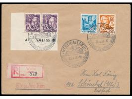 Einschreibbrief mit 15 Pf. Hölderlin im waagerechtem Eckrand-Paar links unten mit  Bogen-Nr.  "A N. 04555 *" und 20 Pf. und 6