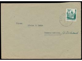 24 Pf. auf Brief mit weiterverwendetem  Bayern-K1 Brugg i. Allgäu  31.8.48 nach Hohenlimburg, Bedarf
Stichwort: Notstempel
Po