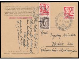 12 Pf. Schiller mit Sonderstempel Ausstellung 100 Jahre Bayer. Briefmarke Lindau (B) 19.9.48 auf Sonderkarte der Lindauer Her