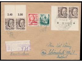 6 Pf. im waagerechtem Oberrandpaar mit gezähntem Feld in Markengröße und im waagerechten Eckrandpaar links unten mit Bogen-Nr