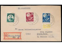 Baden  10 Pf. Kreutzer und 20 und 30 Pf. UPU auf Einschreibbrief der Versandstelle Freiburg (Breisgau) 18.10.49 nach Stade, p
