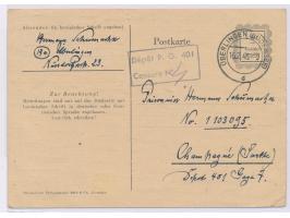 OPD Freiburg, &nbsp;Behelfsganzsache 6 Pf. an einen Deutschen im französischen Kriegsgefangenen-Lager &quot;Depot 401 Champag