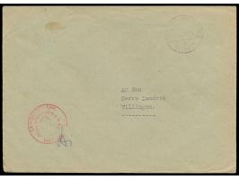 Zensurstelle Freiburg,  unverschlossener Behördenbrief mit rotem Stempel  Freiburg (Breisgau) 6 Bezahlt  27.8.45 nach Villing