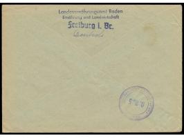 Zensurstelle Freiburg,  unverschlossener Behördenbrief mit rotem Stempel  Freiburg (Breisgau) 6 Bezahlt  27.8.45 nach Villing