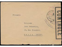 Zensurstelle Saarbrücken,  Auslandsbrief nach Paris, Stempel  Mainz  20.9.46 und roter R3  Taxe percue,  handschriftlich 75 P