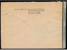 Zensurstelle Worms, &nbsp;5 x Allgemeine Ausgabe 15 Pf. auf Auslandsbrief nach USA, Stempel Landstuhl 11.6.46, links grüner V