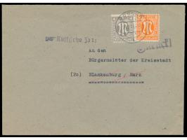 4 Pf. und 8 Pf. auf Brief mit Stempel  Goslar  25.7.45  nach Blankenburg,  violetter L1  Zurück!  und L1  Russische Zone  weg