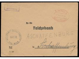 Reichsbank-Kurierbrief  (Gebühr 1 RM) der Reichsbank Gießen an die Reichsbank in Aschaffenburg, roter Ovalstempel  Gießen 1  