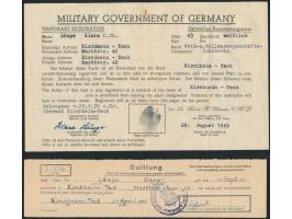 Kirchheim unter Teck  29.8.1945: zeitweilige Registrierungskarte, zweisprachiges Formular der US-Militärregierung, gefaltet, 