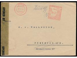 Postalia-Absenderfreistempel Hanau  17.9.45 mit Adlerkopf-Wertrahmen 012 Pf. (nicht aptiert) auf Brief nach Freiburg / Breisg