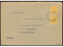 senkrechtes Paar 6 Pf. englischer Druck mit Zähnung 14 1/2 : 14 1/4 auf Brief mit Stempel  Adorf (Kr. Wittmund)  1.10.45 nach