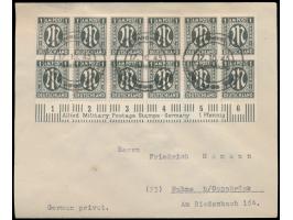 Unterrand-12er-Block 1 Pf. mit Zähnung 11 : 11 1/2 auf Brief, drei zentrische Sonderstempel  Hannover 1 Ausstellung "Der Neue