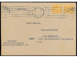 senkrechtes Paar 6 Pf. englischer Druck mit Zähnung 14 1/4 auf Brief mit Maschinenstempel  Hannover 1  12.11.45 nach Wollring