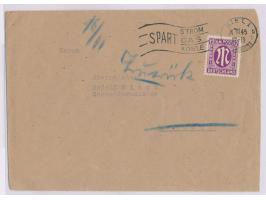 Maschinenstempel  Kiel 1 Reichspost  mit UB b 14.11.45, seltener Werbeeinsatz  "Spart Strom / Gas / Kohle" , Beierlein Nr. 14