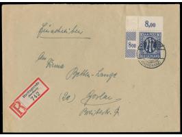 Einzelfrankatur  80 Pf.,  gezähnt L 11,  mit Eckrand  rechts oben auf überfrankiertem Einschreibbrief 2. Gewicht, Gitterstemp