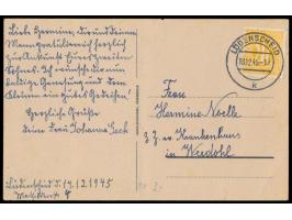 Einzelfrankatur 6 Pf. deutscher Druck mit besserer Zähnung 11 1/2 : 11 auf Postkarte, Stempel  Lüdenscheid  18.12.45, nach We