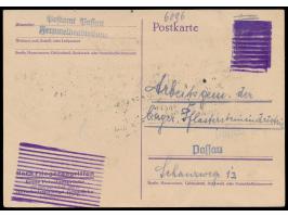 Hitler-Ganzsache mit unkenntlich gemachtem Wertstempel und Propagandatext als Formblatt des &nbsp;Postamt Passau / Fernmeldes