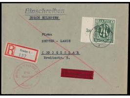 Einzelfrankatur  1 RM  mit anhängendem Seitenrand links auf Orts-Eilboten-Einschreibbrief   mit Stempel  Goslar  1.2.46, ohne