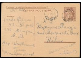 Ganzsache 15 Gr. mit Stempel  Poczta Polowa Nr. 42  4.9.39 nach Wilno, violetter Zensur-L1  Cenzurowane  und Unterschrift
Sti