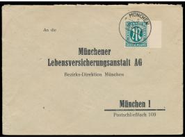 Einzelfrankatur 16 Pf. auf  Ortsbrief 2. Gewicht,  Stempel München 5 16.2.46, seltene portorichtige Verwendung in der 1. Port