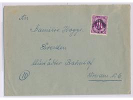 kleiner Not-K1  Konradsreuth  21. II. (1946) auf Brief mit 12 Pf. AM-Post nach Dresden, Bedarf
Stichwort: Notstempel
Postleit