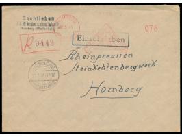 Absenderfreistempel &nbsp;Sachtleben AG &nbsp;Homberg (Niederrhein) &nbsp;22.3.46 mit total aptiertem Wertrahmen 076 Pf. auf 
