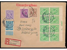 5 Pf. als Eckrand-Achterblock rechts unten mit kompletter &nbsp;Plattennummer &nbsp;&quot;PL 45867&quot; mit 3, 10 und 12 Pf.