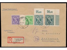 50 Pf. (Zähnung 11 : 11 1/2) als rechtes oberes  Eckrandstück ohne Bogenzählnummer  zusammen mit 3 Pf. (bessere Zähnung 14 3/