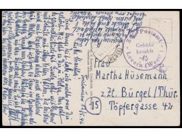 Stempel Levern (Westf) 14.5.46 und sehr seltener Kreisstempel  Zw.-Postamt Levern (Westf.) Gebühr bezahlt  auf Postkarte nach