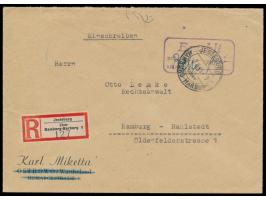 Einschreibbrief  mit Stempel  Jesteburg über Hamburg-Harburg  7.6.46 und sehr seltenem R3  "Bezahlt / per: ... / am: ..."  na