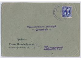 Einzelfrankatur 25 Pf. mit Notentwertung durch  Dienstsiegel Zweig-Postamt Polle / Oberweser  (Hakenkreuz aptiert) und Datum-