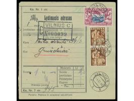 Litauische Besetzung des Wilna-Gebietes: Mischfrankatur 2 x 25 C. LTSR (1940) mit 40 C. "Ozeanflug" (1934) auf Paketkarte, St