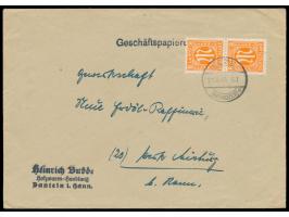 senkrechtes Paar 8 Pf.  Deutscher Druck  (Zähnung L 11) auf  Geschäftspapiere,  Stempel  Elze (Hannover)  21.8.46, nach Misbu