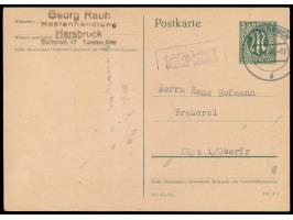 Hersbruck,  Ganzsache AM-Post 5 Pf. aufgewertet mit violettem R1  Gebühr bezahlt  zu 12 Pf., Stempel Hersbruck 3.6.46, nach K